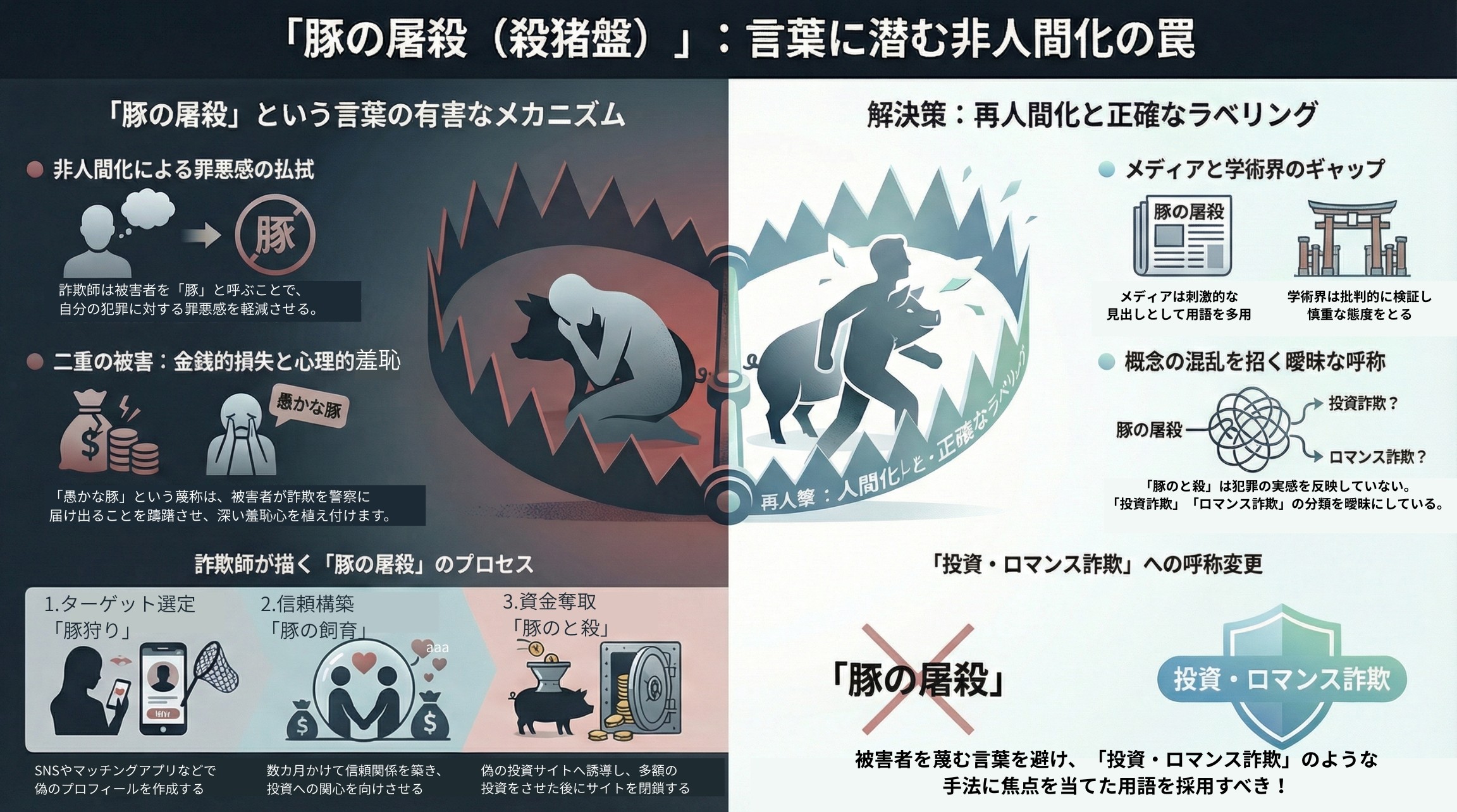 「豚殺し」詐欺という言葉が被害者を追い詰める？論文が解き明かす「言葉の暴力」と脱人間化の危険性